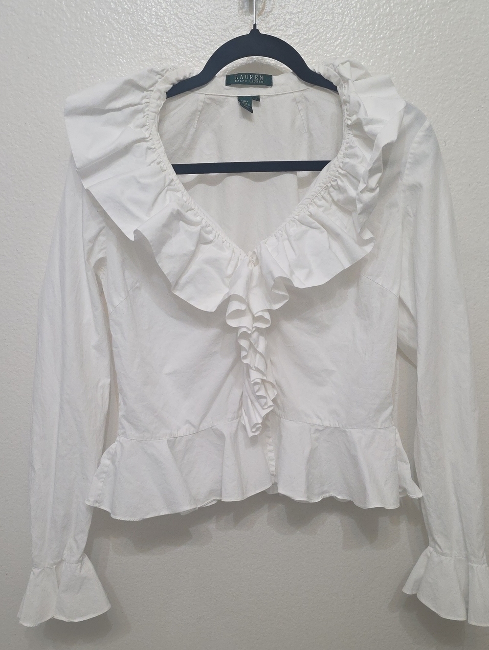 Ralph Lauren White Ruffle-Trim Blouse